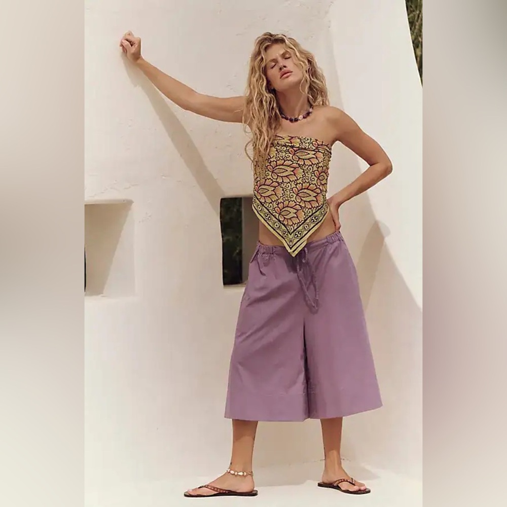 Free People Free-est Menorca Slouchy Wide Leg Capri Pants in Cool Violet Sz S/P